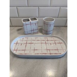 Vintage Ceramic Pink/white Bathroom Vanity Set /desk‎ Set GW994